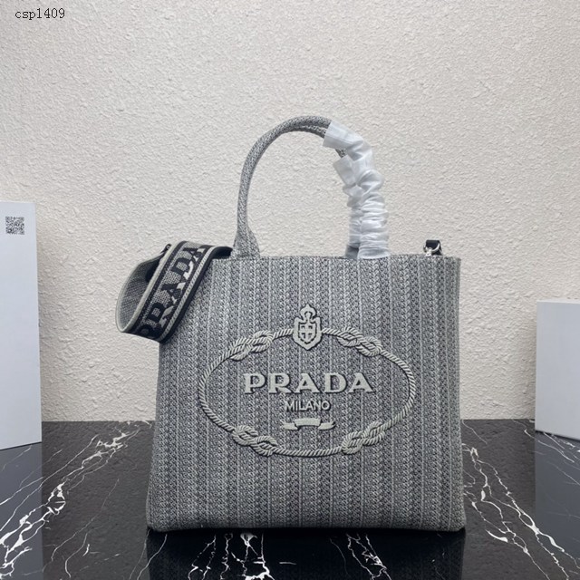 Prada專櫃新款大號黑色刺繡托特包 1BA342 普拉達手提購物袋 csp1419