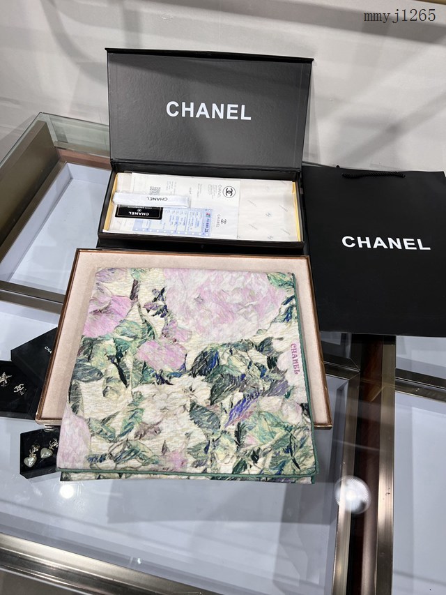 CHANEL專門店新款香奈兒雙面油畫風格100%雙面羊絨方巾女士圍巾披肩 mmyj1265