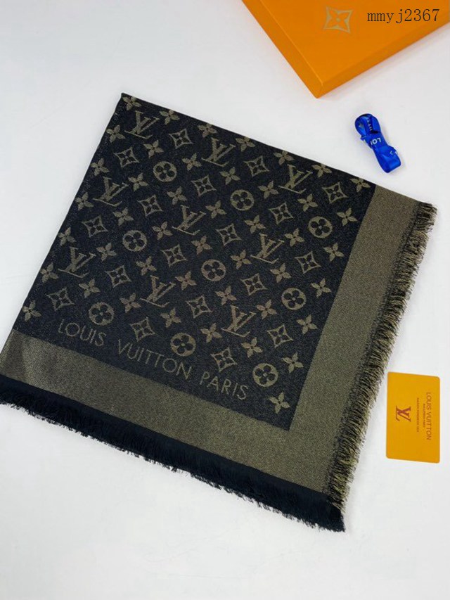 LV專櫃新品路易威登經典銀線Monogram圖案真絲羊絨方巾圍巾 mmyj2367