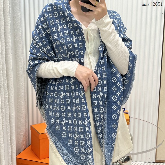 LV官網新品Denim Gradient披肩 路易威登絲毛混紡女士圍巾披肩 mmyj2651