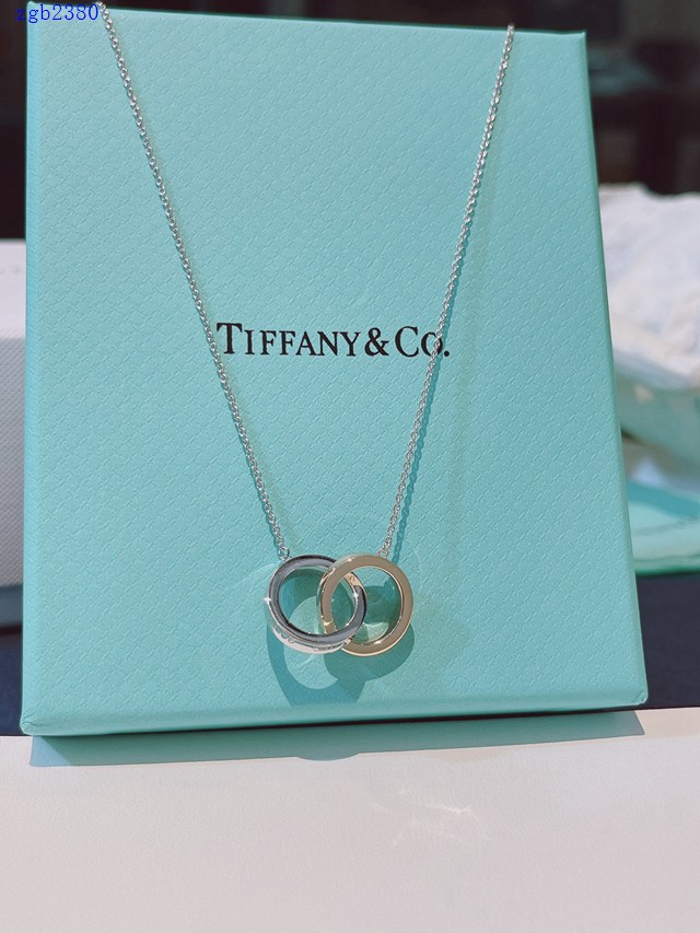 Tiffany新款經典雙環純銀項鏈 蒂芙尼1837玫瑰金拼色雙環項鏈 zgb2380