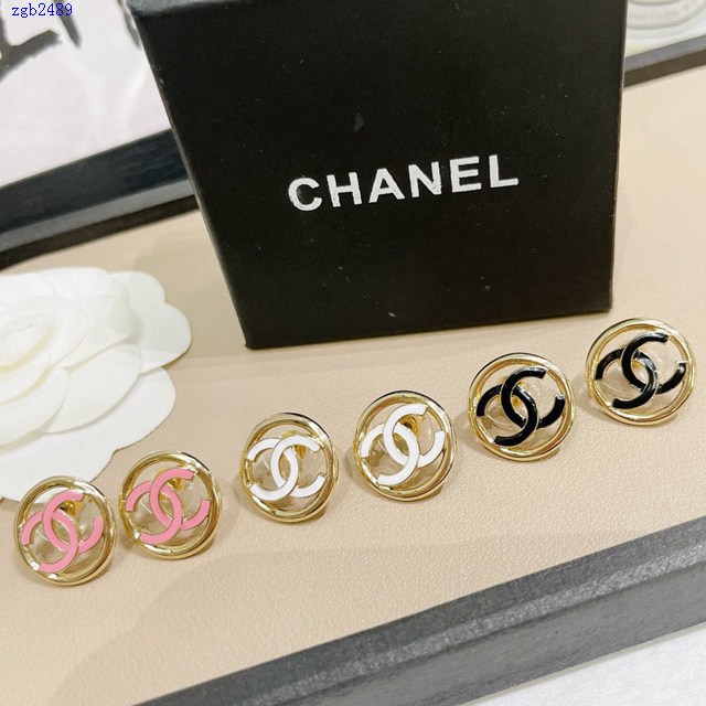 Chanel專櫃新款飾品耳環 香奈兒22ss新款琺瑯雙C圓圈耳釘 zgb2489