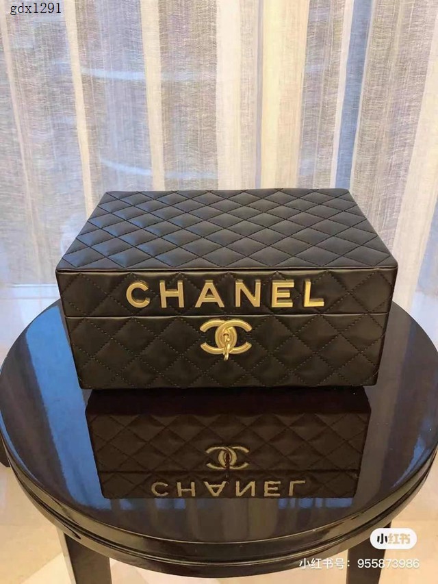 chanel香奈兒黑色原版皮首飾盒 gdx1291