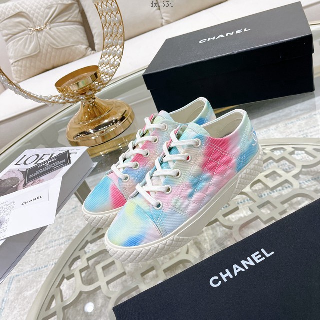 Chanel最新初秋爆炸新品電繡菱格餅乾鞋 香奈兒帆布高幫鞋 dx1654