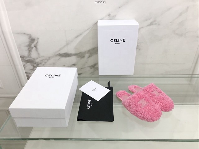 Celine專櫃秋冬必入款女鞋 賽琳精品平底毛毛拖 dx2238