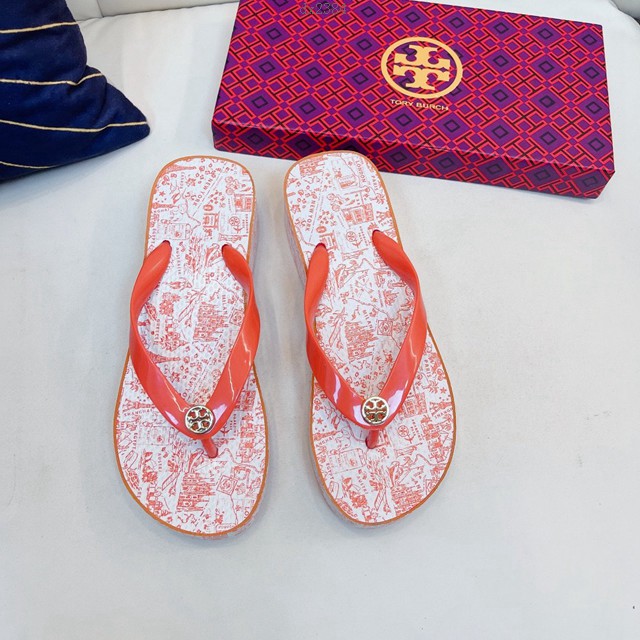 TORY BURCH2021年夏季新款女款坡跟人字拖TB官方春夏季主打款女士人字拖 dx2384