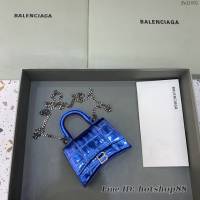 Balenciaga專櫃爆款手提女包 巴黎世家鱷魚紋星空藍mini Hourglass沙漏包 fyj1001