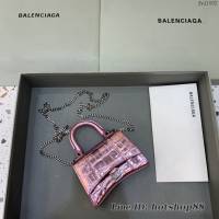 Balenciaga專櫃爆款手提女包 巴黎世家鱷魚紋星空粉mini Hourglass沙漏包 fyj1002