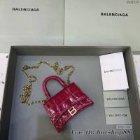 Balenciaga專櫃爆款手提女包 巴黎世家鱷魚紋牛皮櫻桃紅mini Hourglass沙漏包 fyj1010