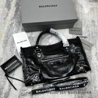 Balenciaga專櫃爆款新版大號機車包 巴黎世家經典印字LOGO款銀色小平釘手提機車包 fyj1030