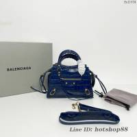 Balenciaga專櫃爆款鱷魚紋系列新版機車包 巴黎世家經典Neo Classic Mini夜空藍鱷魚紋手提女包 fyj1034