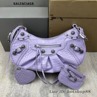 Balenciaga專櫃爆款Le Cagole半月牙腋下包餃子包 巴黎世家經典大號爆裂黑鱷金機車包 fyj1088