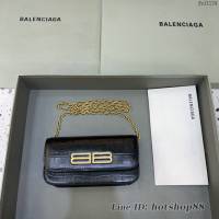 Balenciaga專櫃爆款鏈條女士小挎包 巴黎世家鏈條小號鱷魚黑色Gossip bag斜挎包 92722型號 fyj1124