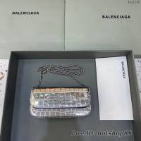 Balenciaga專櫃爆款鏈條女士小挎包 巴黎世家鏈條小號鱷魚銀色Gossip bag斜挎包 92722型號 fyj1126