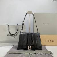 Balenciaga專櫃爆款小號拼接黑肩背女包 巴黎世家Hourglass Multibelt沙漏包 款號：92940 fyj1158