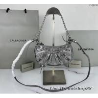 Balenciaga專櫃爆款Le Cagole單肩斜挎包機車包 巴黎世家迷你爆裂紋銀色銀扣半月牙腋下包 fyj1180