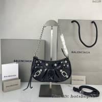 Balenciaga專櫃爆款le cagole迷你鏈條機車包 巴黎世家鱷魚黑色五金銀帶鑽女包 fyj1185