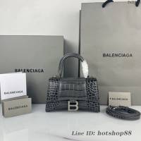 Balenciaga專櫃爆款碳灰鱷魚紋銀扣手提女包 巴黎世家原廠xs號Hourglass沙漏包 款號：8896 fyj1186