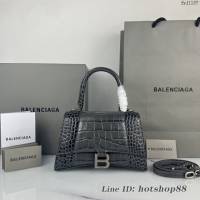 Balenciaga專櫃爆款碳灰鱷魚紋銀扣手提女包 巴黎世家原廠S號Hourglass沙漏包 款號：8895 fyj1187