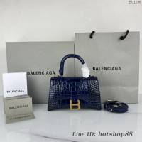 Balenciaga專櫃爆款寶藍鱷魚紋金扣手提女包 巴黎世家原廠xs號Hourglass沙漏包 款號：8896 fyj1190