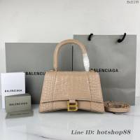 Balenciaga專櫃爆款裸粉鱷魚紋金扣手提女包 巴黎世家原廠S號Hourglass沙漏包 款號：8895 fyj1193