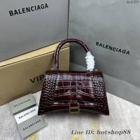 Balenciaga專櫃爆款鱷魚紋酒紅色中號Hourglass沙漏包 巴黎世家頂級原單手提肩背包 fyj1203