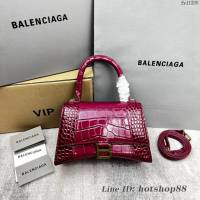 Balenciaga專櫃爆款鱷魚紋櫻桃紅色中號Hourglass沙漏包 巴黎世家頂級原單手提肩背包 fyj1205