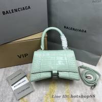 Balenciaga專櫃爆款鱷魚紋薄荷綠色中號Hourglass沙漏包 巴黎世家頂級原單手提肩背包 fyj1207