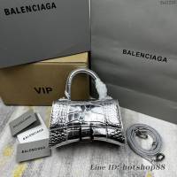 Balenciaga專櫃爆款鱷魚紋銀色Hourglass沙漏包 巴黎世家頂級原單手提肩背包 fyj1210