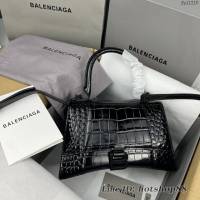 Balenciaga專櫃爆款鱷魚紋黑色黑扣中號Hourglass沙漏包 巴黎世家頂級原單手提肩背包 fyj1215