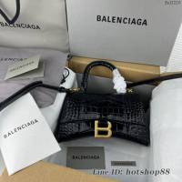 Balenciaga專櫃爆款鱷魚紋黑色金扣Hourglass沙漏包 巴黎世家頂級原單手提肩背包 fyj1216