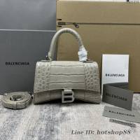 Balenciaga專櫃爆款灰白鱷魚紋XS號Hourglass沙漏包 巴黎世家頂級原單手提肩背包 款號：8896 fyj1218