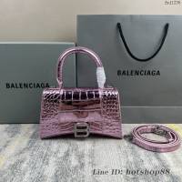 Balenciaga專櫃爆款新色xs號鱷魚紋Hourglass沙漏包 巴黎世家頂級原單手提肩背包 款號：8896 fyj1236