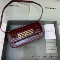 Balenciaga專櫃爆款大號鱷魚棗紅肩背包 巴黎世家新款Gossip bag斜挎包 fyj1293