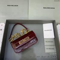 Balenciaga專櫃爆款小號鱷魚棗紅肩背包 巴黎世家新款Gossip bag斜挎包 fyj1294