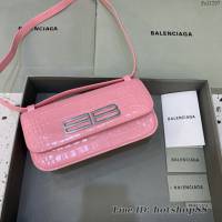 Balenciaga專櫃爆款大號鱷魚粉肩背包 巴黎世家新款Gossip bag斜挎包 fyj1297