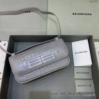 Balenciaga專櫃爆款大號鱷魚深灰肩背包 巴黎世家新款Gossip bag斜挎包 fyj1317