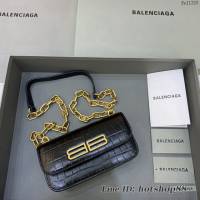 Balenciaga專櫃爆款小號鱷魚黑色肩背包 巴黎世家新款Gossip bag斜挎包 fyj1320