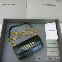 Balenciaga專櫃爆款小號鱷魚墨綠色肩背包 巴黎世家新款Gossip bag斜挎包 fyj1324