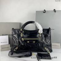 Balenciaga專櫃爆款手提女包 巴黎世家原版油蠟頭層牛皮香皮鳳梨金釘迷大號機車包 fyj1340