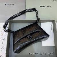 Balenciaga專櫃新品速遞Downtown鏈條單肩包 巴黎世家大號鱷魚黑色黑扣經典Hourglass包 fyj1352