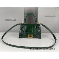 Balenciaga專櫃新款升級版鱷魚紋/墨綠色手提包肩背女包 巴黎世家原廠皮版本XS號沙漏包 fyj1360