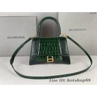 Balenciaga專櫃新款升級版墨綠色鱷魚紋手提包肩背女包 巴黎世家原廠皮版本XS號沙漏包 fyj1361