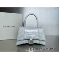 Balenciaga專櫃新款升級版鱷魚紋灰色手提包肩背女包 巴黎世家原廠皮版本S號沙漏包 fyj1367