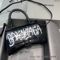 Balenciaga專櫃新款小號手提肩背女包原單沙漏包 巴黎世家鱷魚綠色綠扣沙漏包 fyj1394