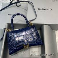 Balenciaga專櫃新款小號手提肩背女包原單沙漏包 巴黎世家海軍藍鱷魚沙漏包 fyj1405