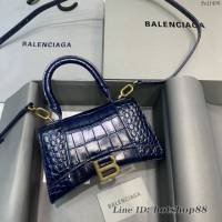 Balenciaga專櫃新款mini號手提肩背女包原單沙漏包 巴黎世家海軍藍鱷魚沙漏包 fyj1406