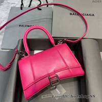 Balenciaga專櫃新款小號手提肩背女包原單沙漏包 巴黎世家平紋玫紅沙漏包 fyj1410