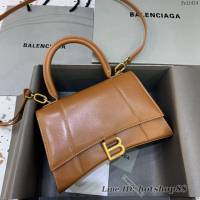 Balenciaga專櫃新款小號手提肩背女包原單沙漏包 巴黎世家平紋焦糖色沙漏包 fyj1414