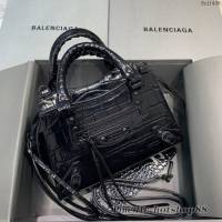 Balenciaga專櫃爆款鱷魚紋黑色黑扣小紋手袋手提包 638512 巴黎世家小號Neo Classic機車包 fyj1446